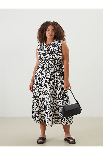 LC Waikiki Black Regular Fit Patterned Shirt Dress