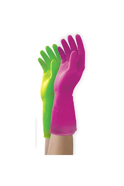 Mr Clean 2-Pair Reusable Duet Latex Gloves Green and Pink Small