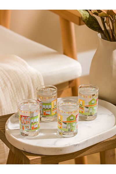 LC Waikiki Mixed Printed Glass Cup Set of 4 125 ml