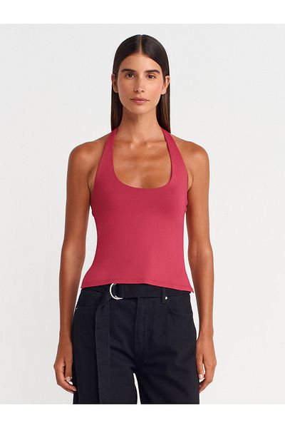 Dilvin 31753 Halter Neck Top-Dark Fuchsia