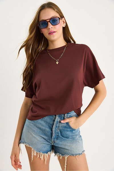 Bianco Lucci Women's Organic Cotton Regular Fit Crew Neck Basic Short Sleeve T-Shirt 60602048