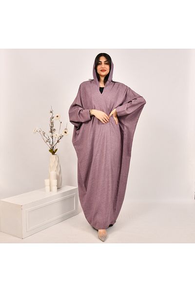 Beyond Purple half-bisht wrap abaya with linen fabric