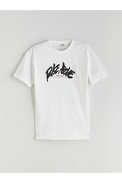 LC Waikiki Ecru Crew Neck Boy's T-Shirt