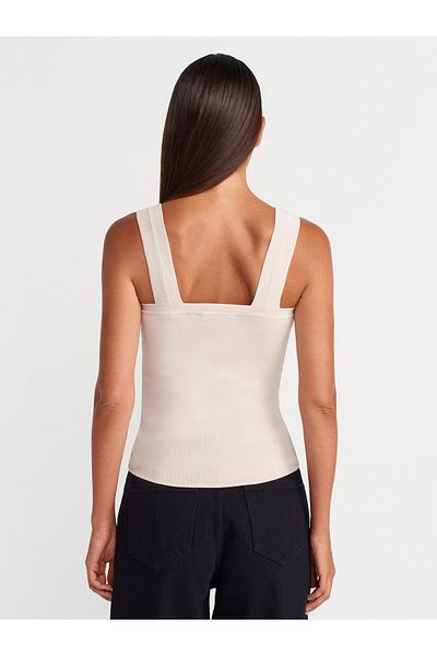 Dilvin 10770 Square Neck Strap Knitwear Blouse-Stone