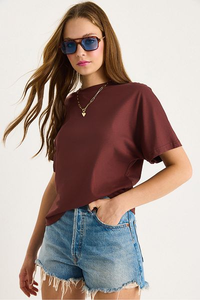 Bianco Lucci Women's Organic Cotton Regular Fit Crew Neck Basic Short Sleeve T-Shirt 60602048
