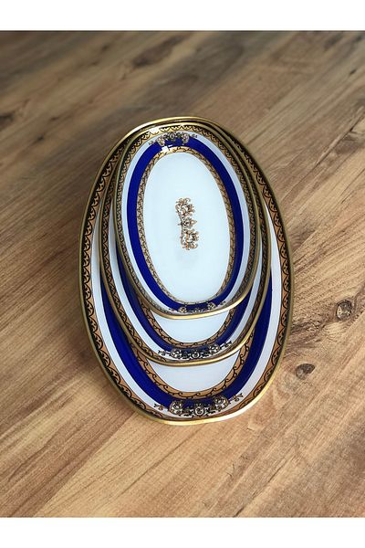 B&M Presentation Crown Patterned Boat Plate Set of 3