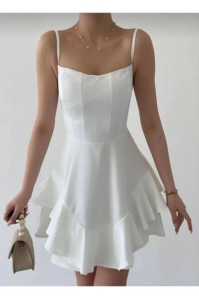 QueenMood Φόρεμα Princess Model με λουράκι λευκό 583252