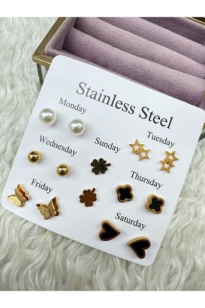 BY YASİN TOPÇU Weekly Style Set – Set of 7 Steel Earrings