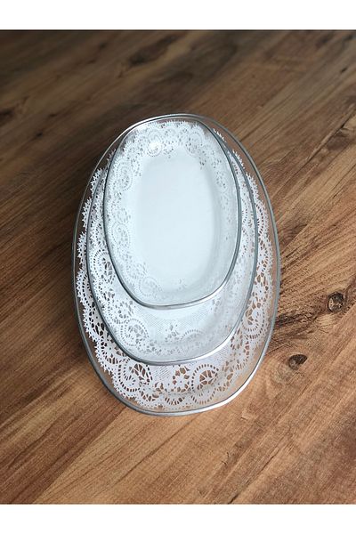 B&M Presentation Patterned Plain Edge Boat Plate Set of 3