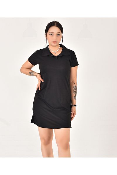 Pollux Women's Polo Neck Short Sleeve Oversize Fit Short Dress