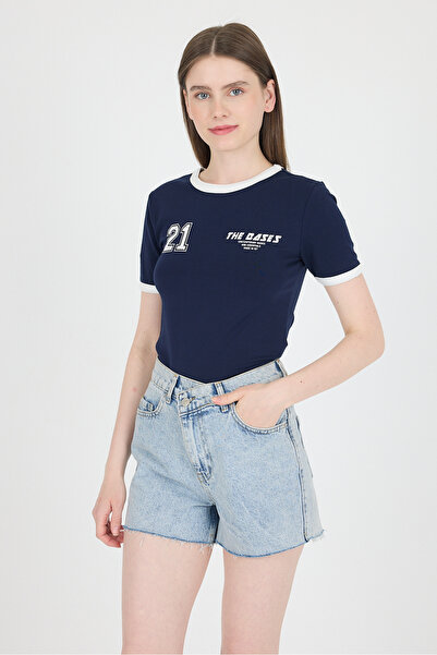 Rays تي شيرت Laci Ribbed مطبوع عليه نص Slim Fit 5981