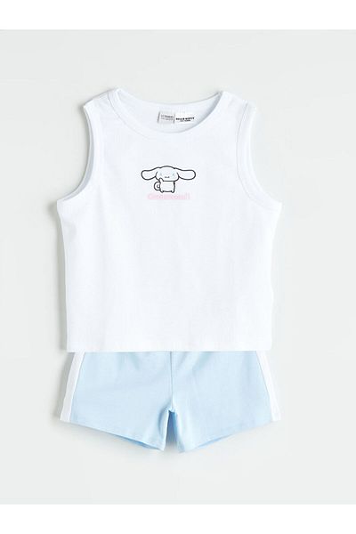 LC Waikiki White Crew Neck Cinnamoroll Printed Girls' Tank Top and Shorts