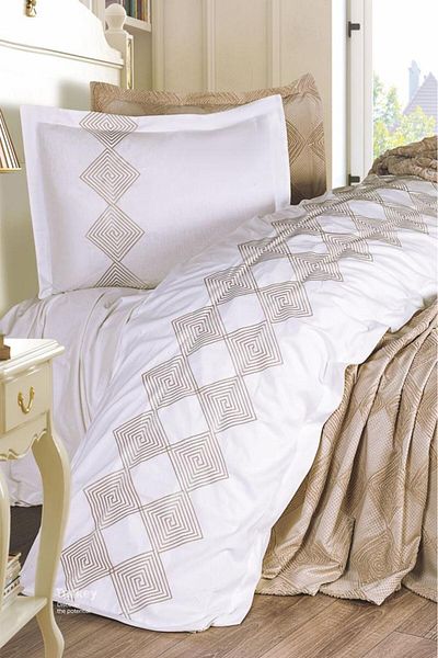 Çeyiz Diyarı Seher 4 Piece Embroidered Pique Set 240X260 Cappucino