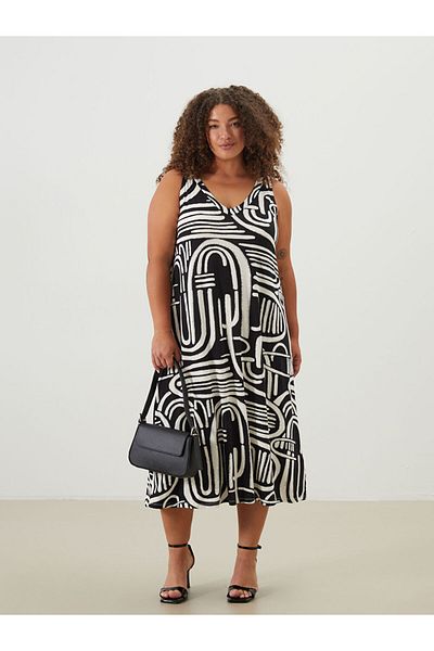 LC Waikiki Black V-Neck Patterned Women's Dress