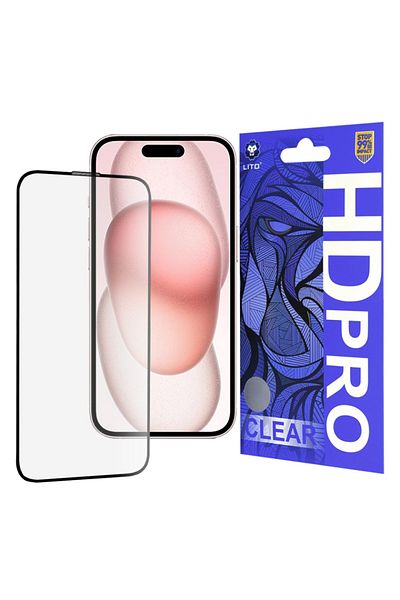 Lito Folie de sticlă pentru iPhone 15, sticlă securizată, litografică, HD Pro Clear, neagră