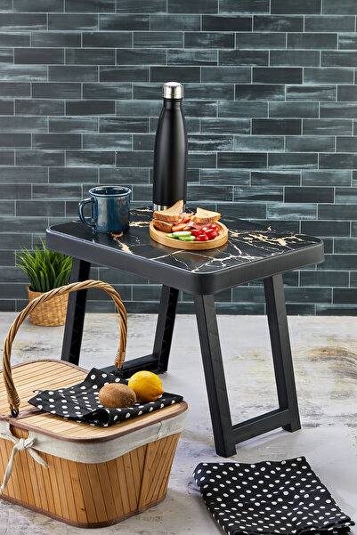 origa Siyah mermer desen Portatif Plastik Katlanabilir Sehpa, Kamp Piknik Mas...