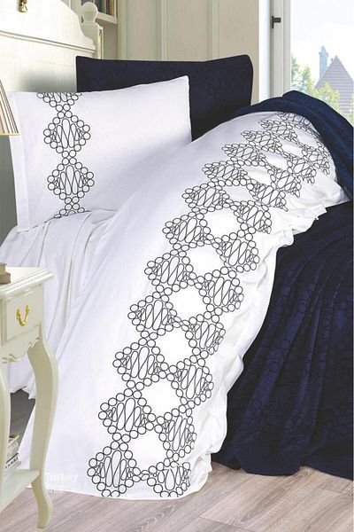Çeyiz Diyarı Kristina 4 Piece Embroidered Pique Set 240X260 Navy Blue