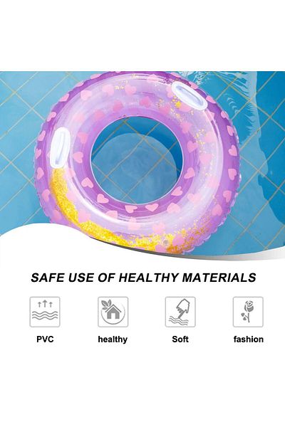 BaoBao Baobao inflatable ring 90 cm with hearts and glitter, soft PVC, children 8+, side handles
