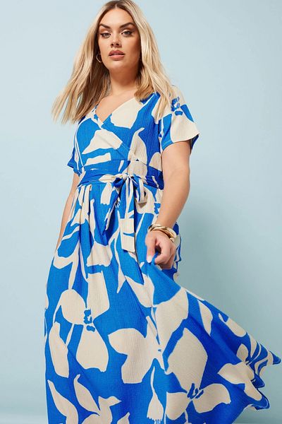Stil Diva Plus Size V-Neck Floral Patterned Wrinkle Fabric Dress 304072