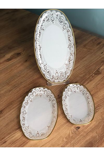 B&M Presentation Patterned Plain Edge Boat Plate Set of 3