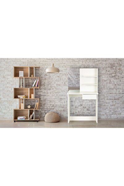 SERSIMO Masă de toaletă cu oglindă, rafturi și sertar, 75x40x136 cm, albă