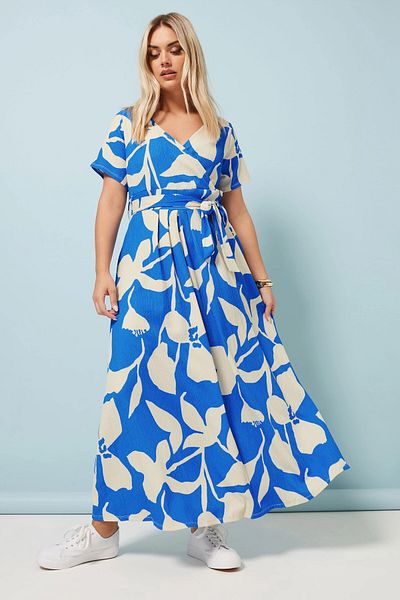 Stil Diva Plus Size V-Neck Floral Patterned Wrinkle Fabric Dress 304072