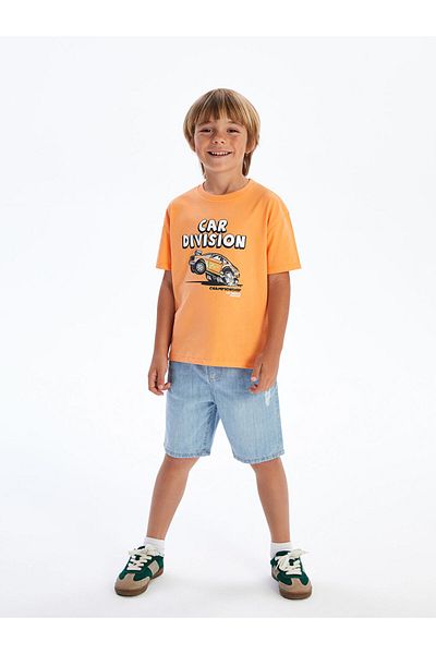 LC Waikiki Orange Crew Neck Printed Boy's T-Shirt