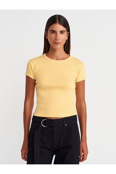 Dilvin 31750 Contrast Short Sleeve Tshirt-Yellow