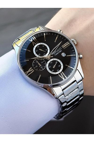 Ferrucci Men's Silver Black Color Metal Cord Wrist Watch