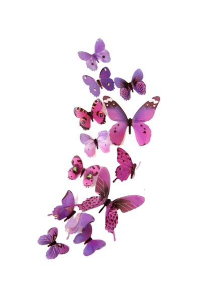 OEM Sticker set, 12 3D butterflies, self-adhesive, purple