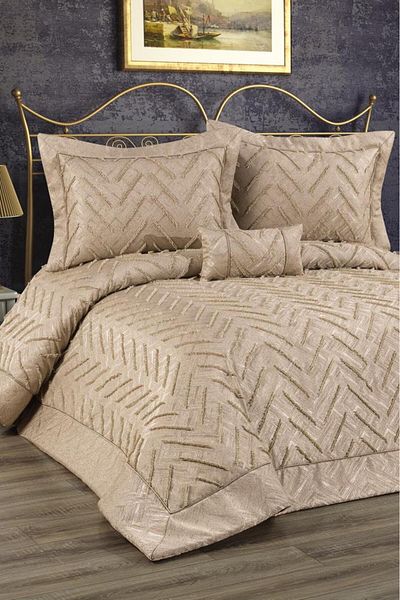 Çeyiz Diyarı Legendary Filled Cotton Double Bedspread Cappucino