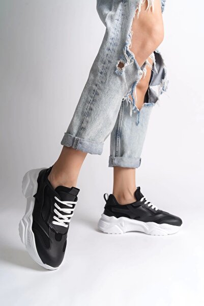 Joy Ayakkabı Tokyo Lace-Up Orthopedic Sole Knitwear Detailed Women's Sports Shoes Tbt - Black