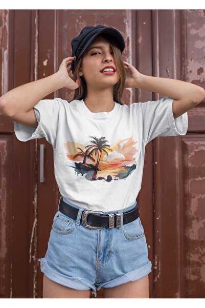 ArtYus Unisex Bărbați/Femei Palmieri Apus de soare cu imprimeu Colorat cu imp...