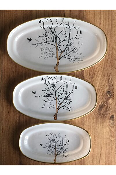 B&M Presentation Tree Patterned Boat Plate Set of 3