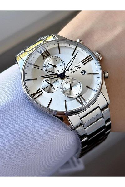 Ferrucci Men's Silver Color Metal Cord Wrist Watch