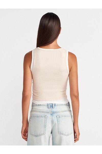 Dilvin 21102 Double Layer Button Top-Beige