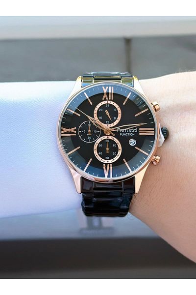 Ferrucci Men's Black Rose Case Metal Cord Wrist Watch