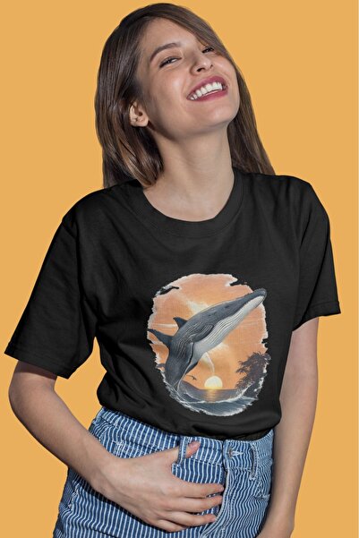 ArtYus تي شيرت للجنسين للرجال/النساء مطبوع عليه لون الحوت مقاس كبير 100% قطن