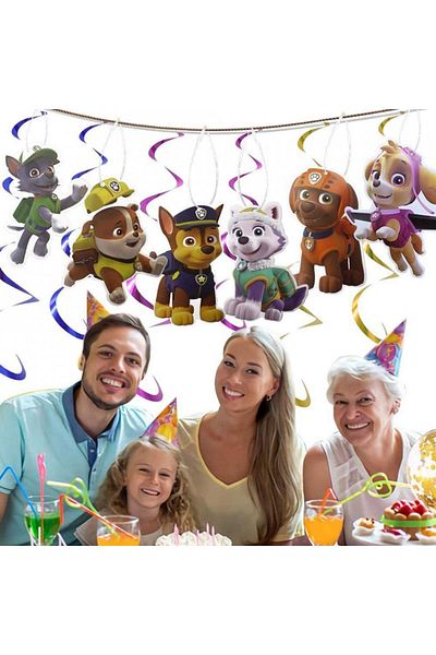SUNSK Birthday banner set with 12 hanging decorations Dog Patrol Sunsk, multicolor, cardboard, 18 x 20 cm