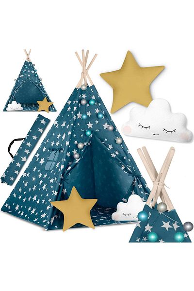shumee Cort Teepee Nukido cu lumini pentru copii - Albastru