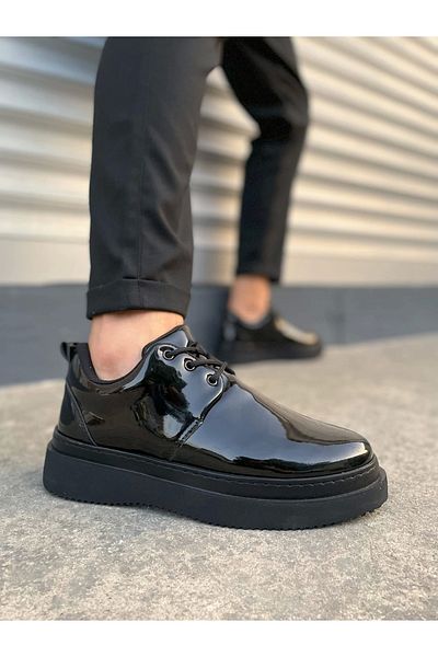 Joy Ayakkabı Jyx03 Luxor Lace-Up Patent Leather Men's Casual Sports Classic Shoes Rst - Black