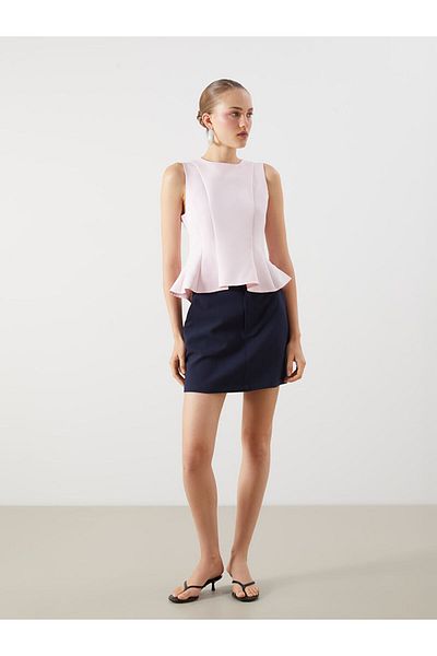 LC Waikiki Black Crew Neck Peplum Blouse