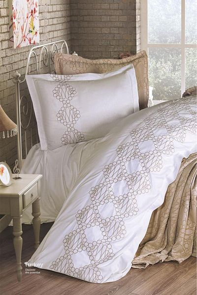 Çeyiz Diyarı Kristina 4 Piece Embroidered Pique Set 240X260 Cappucino
