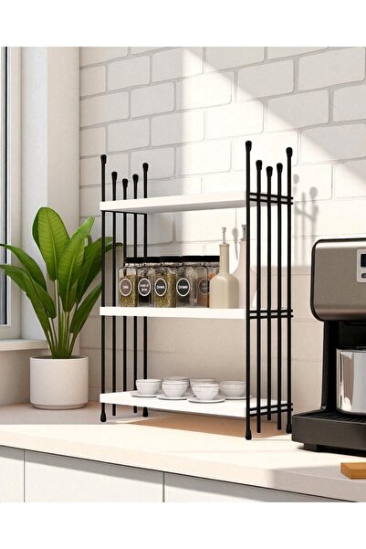 Modalanka Mutfak Rafı Tezgah Üstü Düzenleyici Banyo Rafı 3 Katlı Organizer Siyah Baharatlık Çok Amaçlı Stand