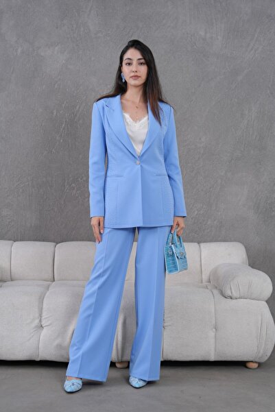 nodilife Taş İşlemeli Kadın Takım Elbise Bebe Mavisi