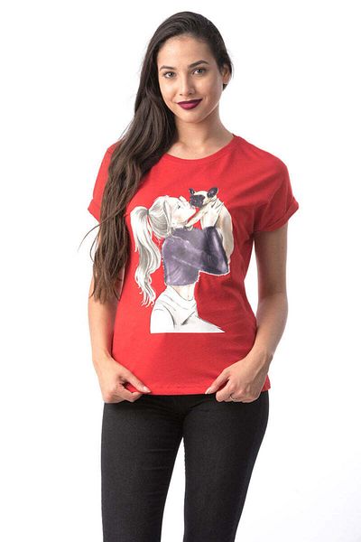 WildFashion Short-sleeved T-shirt with face and dog print K301-3