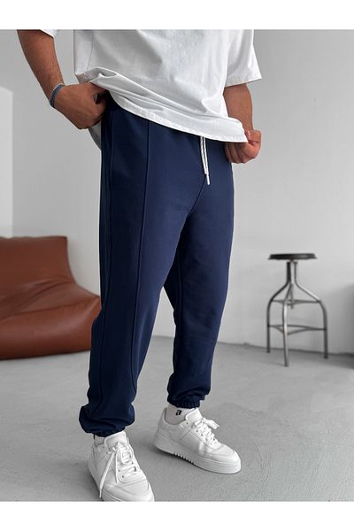BYBASICMAN Navy Blue Stitching Detailed Elastic Tracksuit Ke-7019