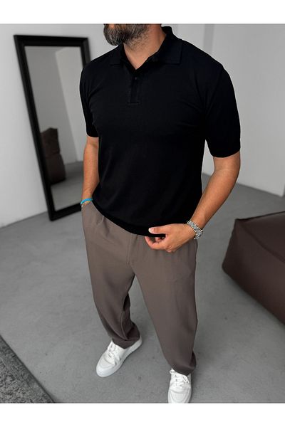 BYBASICMAN Black Collar Buttoned Knitwear T-Shirt Yp-5005