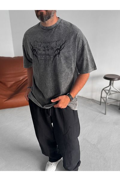 BYBASICMAN Anthracite Mentality Washed Oversize T-Shirt Jj-159