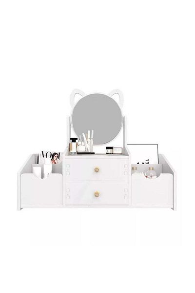 divendi-ro Cosmetic and jewelry organizer with mirror, 2 drawers and 4 compartments, plastic, white